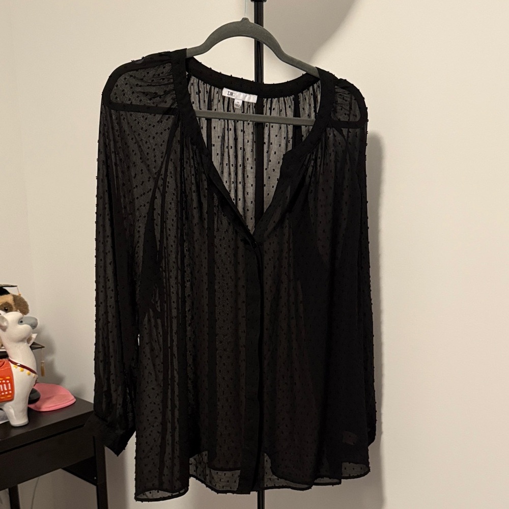DR2 Black Sheer Top with Dotted Design